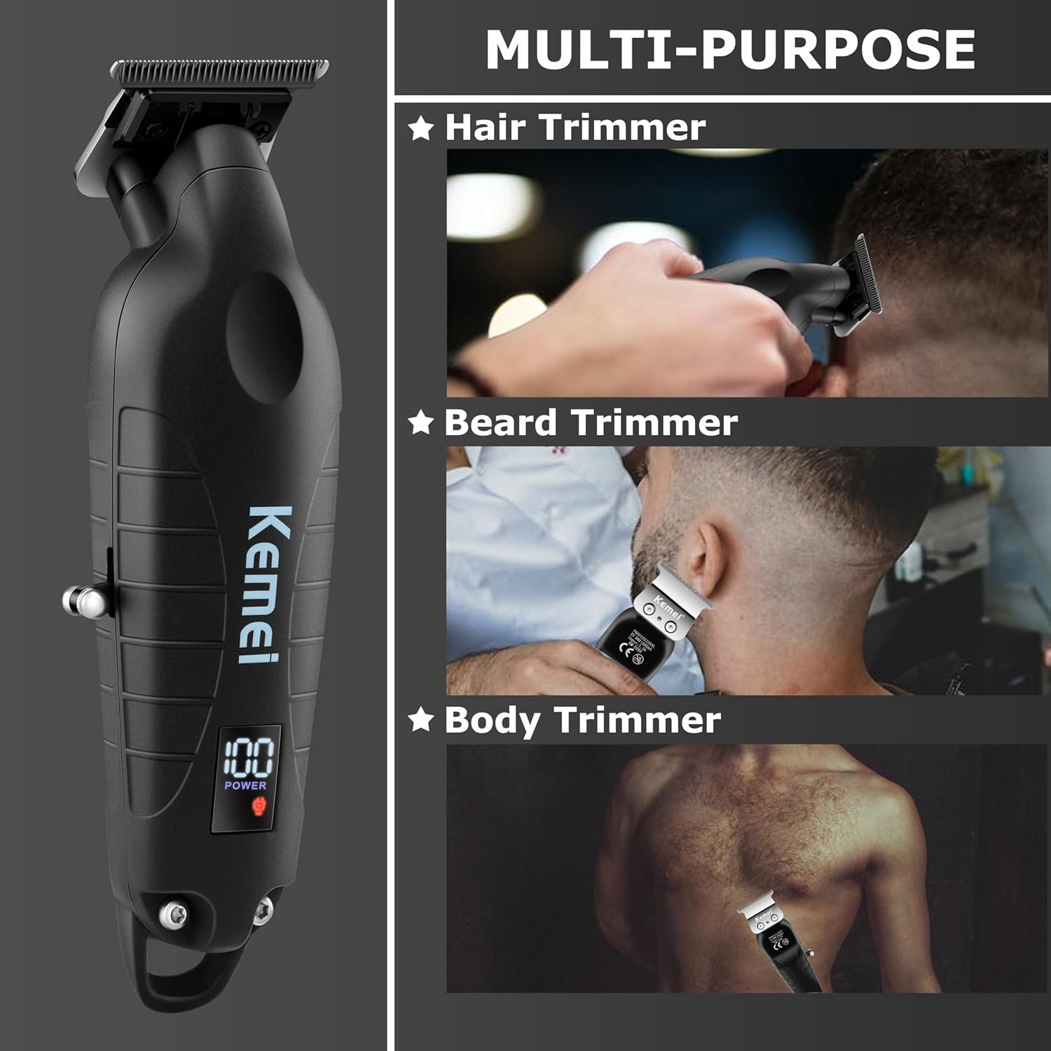 MÁQUINA RASURADORA KEMEI SHEVER 1102 + TRIMMER PERFILADORA BARBERIA 2293 - 3