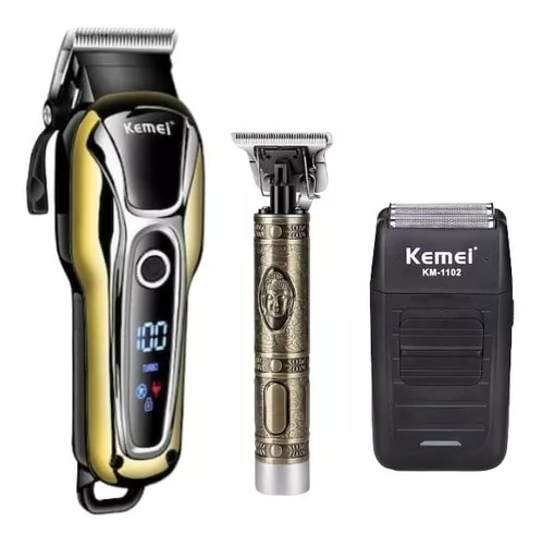 PACK 3 MAQUINAS KEMEI CORTA PELO BARBERIA CLIPPER + TRIMMER + SHAVER - 1
