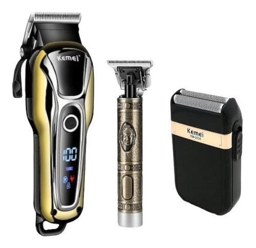 PACK 3 MAQUINAS KEMEI CORTA PELO BARBERIA CLIPPER + TRIMMER + SHAVER - 1