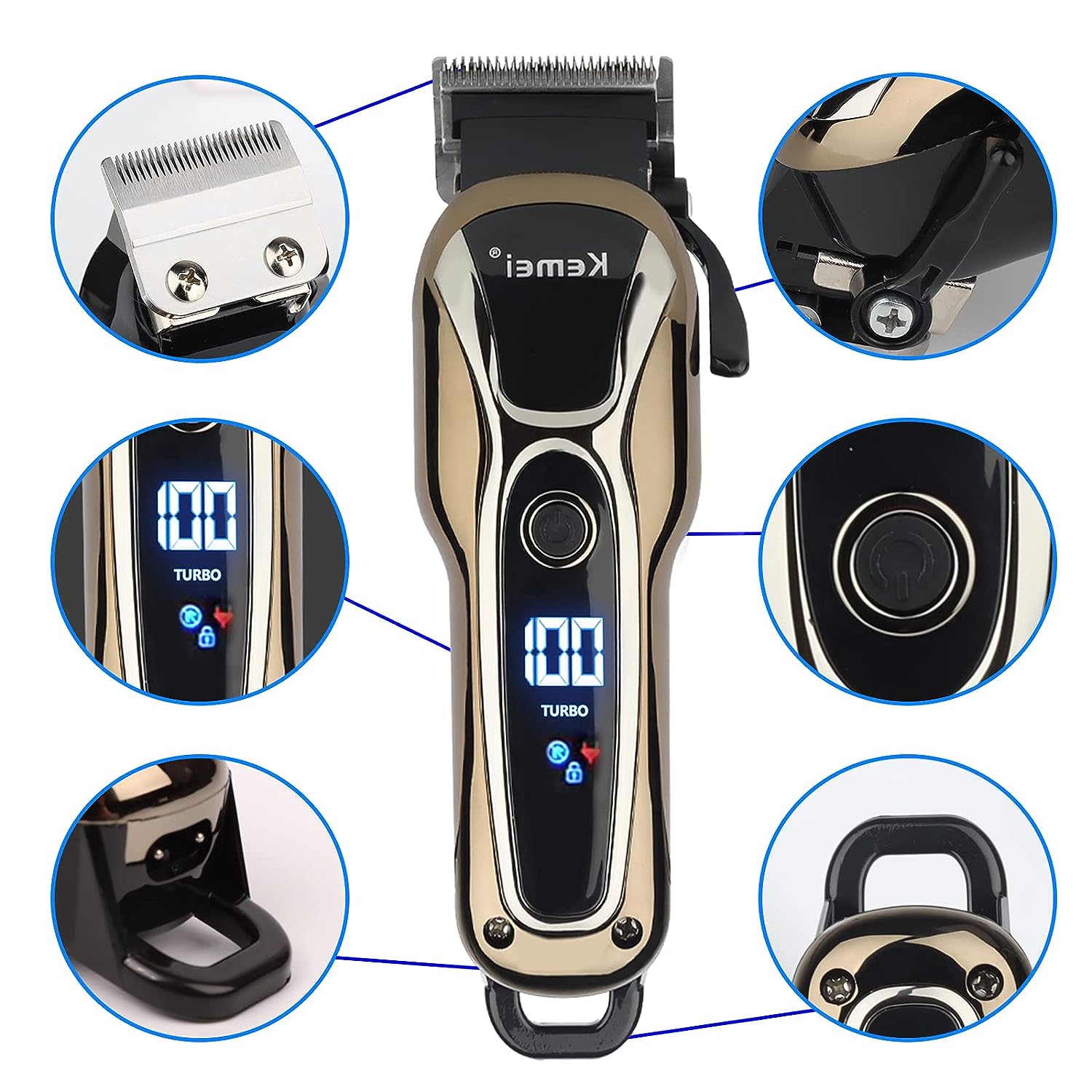 PACK 3 MAQUINAS KEMEI CORTA PELO BARBERIA CLIPPER + TRIMMER + SHAVER - 9