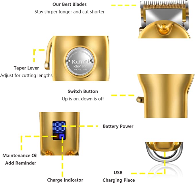 PACK 3 MAQUINAS KEMEI PROFESIONAL INALAMBRICA CLIPPER + TRIMMER + SHAVER - 9