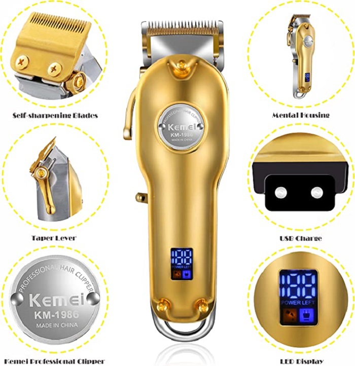 PACK 3 MAQUINAS KEMEI PROFESIONAL INALAMBRICA CLIPPER + TRIMMER + SHAVER - 10