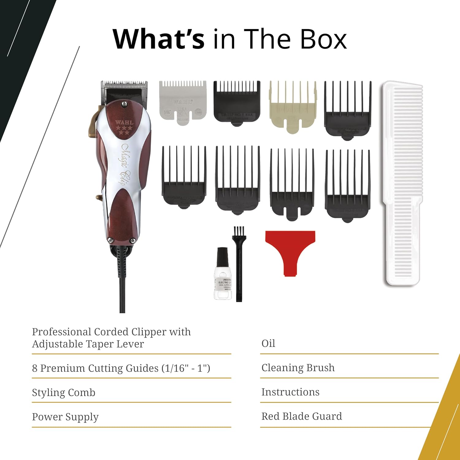 MÁQUINA DE AFEITAR WAHL MAGIC CLIP CORTE PELO PROFESIONAL BARBERIA ORIG PLATA/ROJO - 5