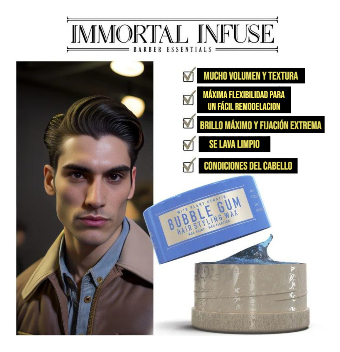CERA CABELLO IMMORTAL BUBBLE GUM CERA CABELLO HOMBRE BARBERIA - 3