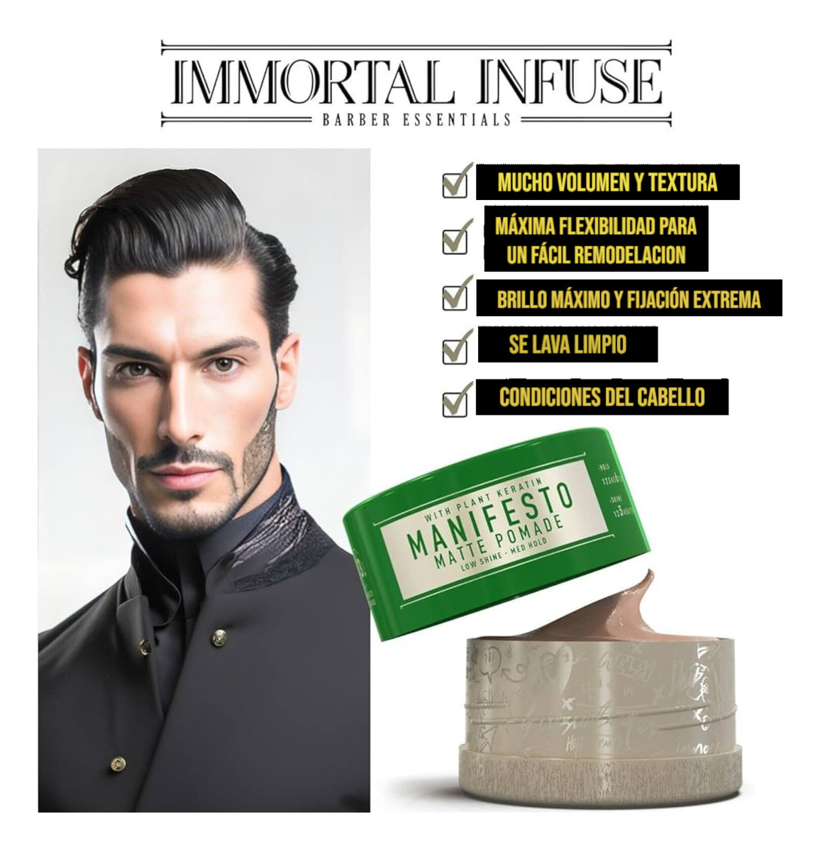 IMMORTAL INFUSE MANIFIESTO MATTE POMADE 150 ML CERA HOMBRE - 3