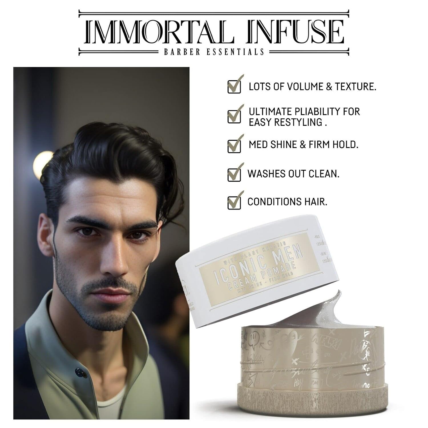 IMMORTAL INFUSE ICONIC  MEN CREAM POMADE 150 ML CERA HOMBRE - 4