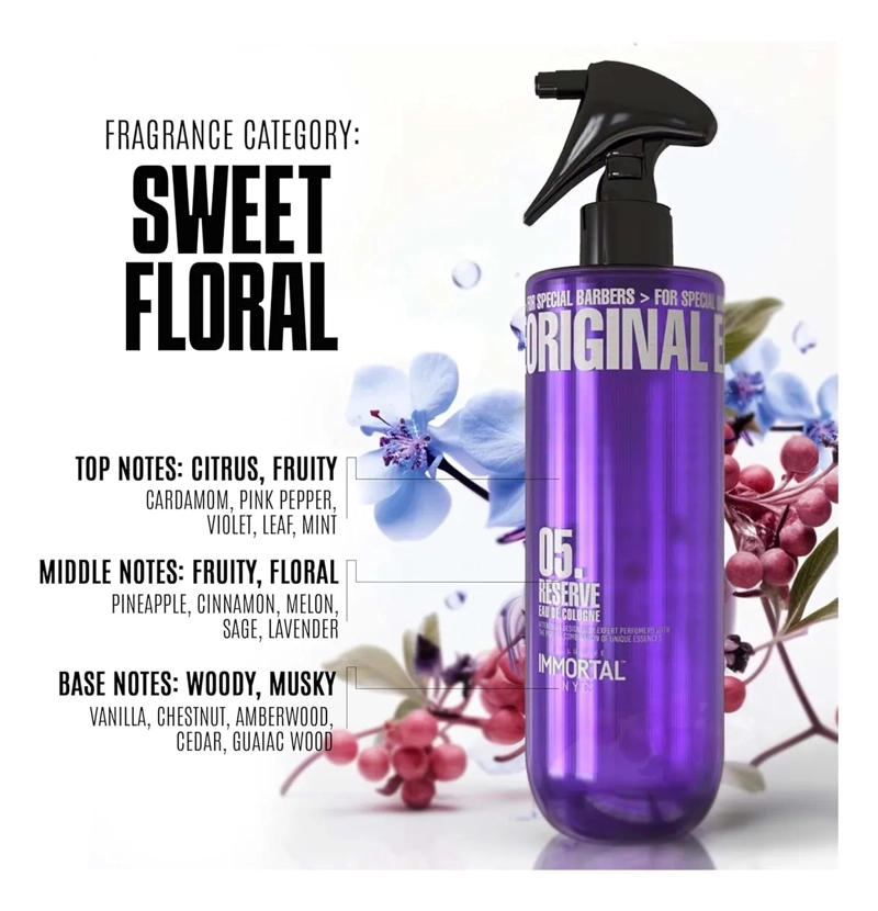 AFTER SHAVE IMMORTAL SPRAY PREMIUM COLONIA 500ML PROFESIONAL FLORAL AFRUTADO - 4