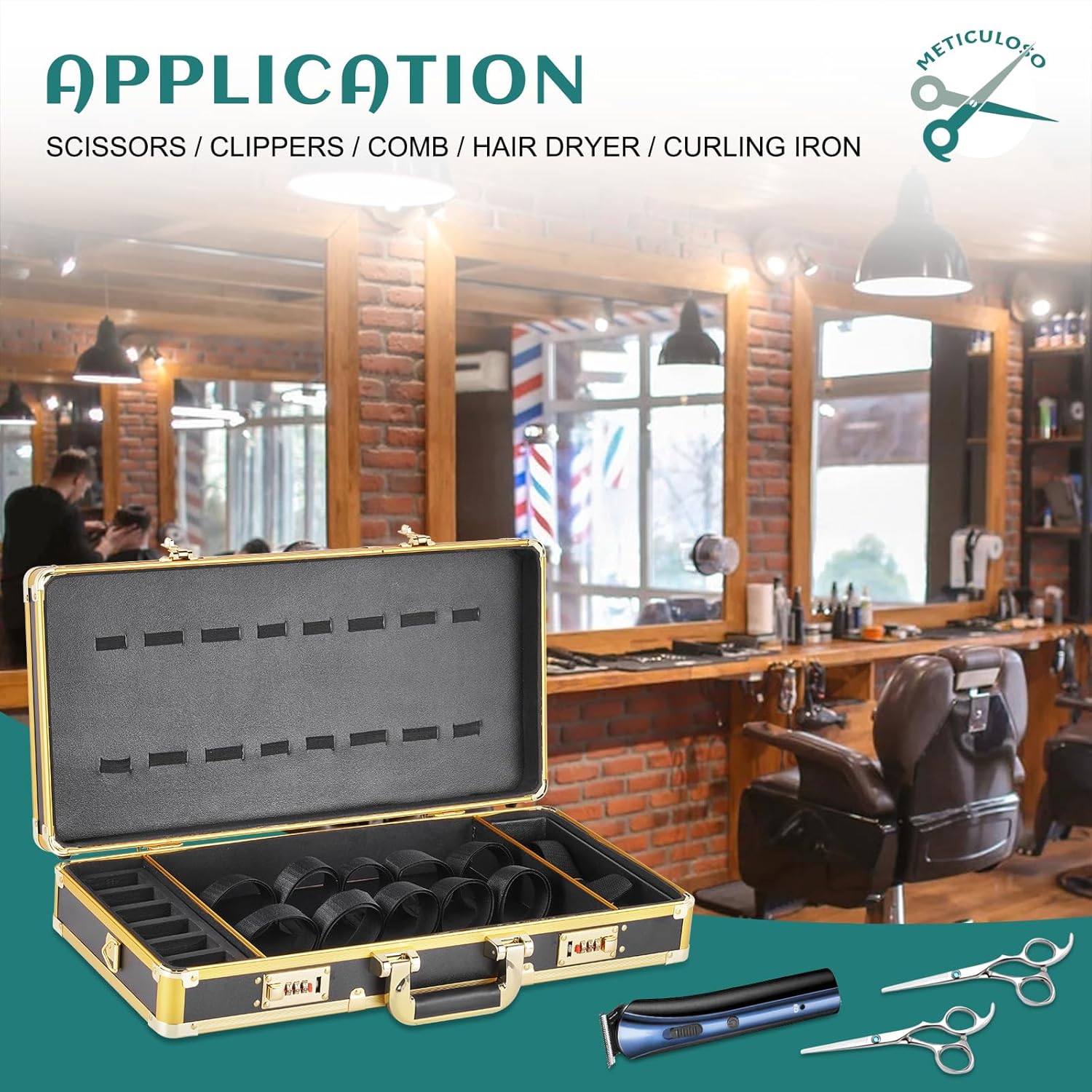 MALETIN PORTAFOLLIO DE BARBERIA PORTATIL ORGANIZADOR PROFESIONAL CANDADO - 7