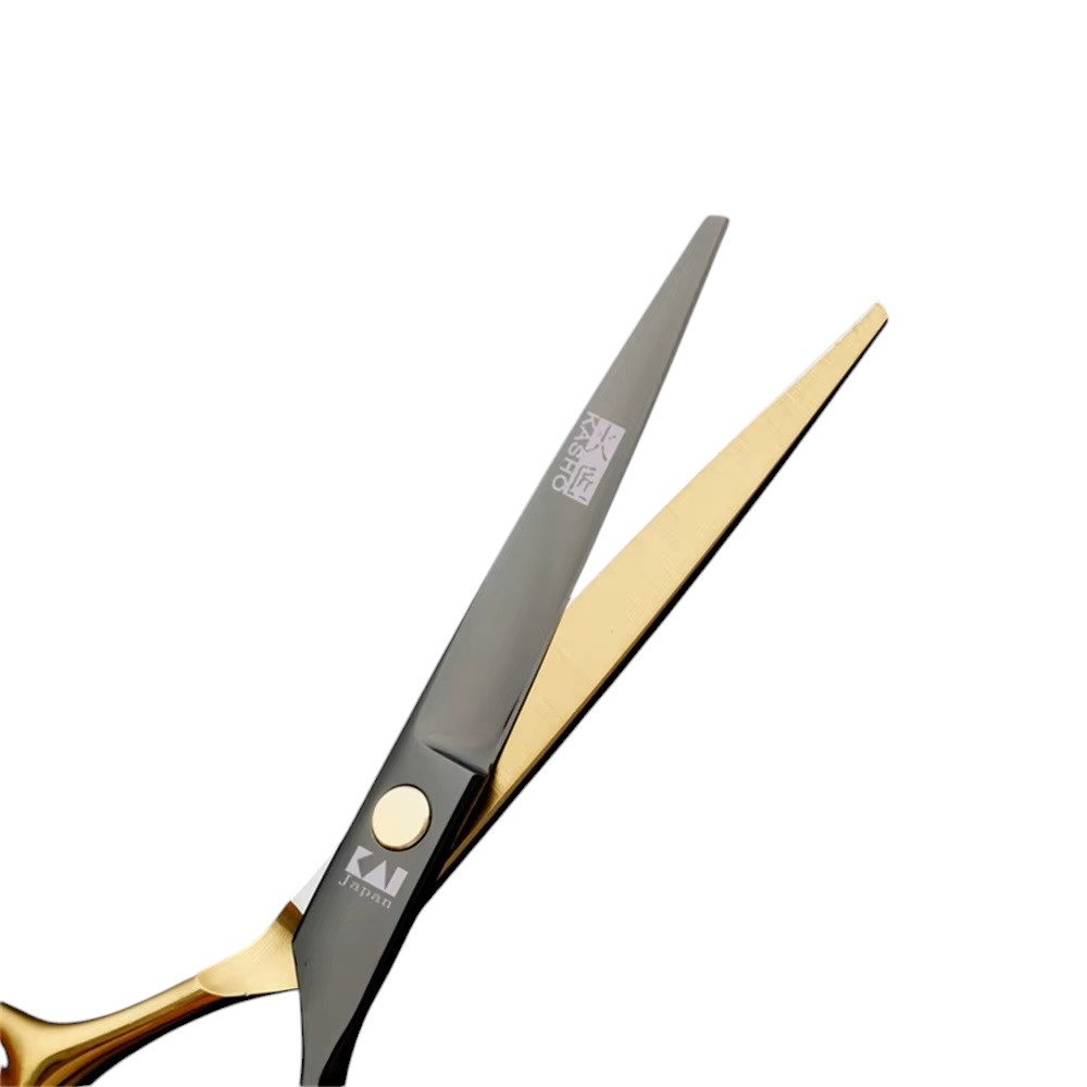 KIT DE 2 TIJERA RECTA FILO NAVAJA + ENTRESACADORA PELUQUERIA BARBERIA NEGRO CON DORADO - 5