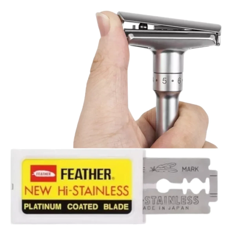 KIT HOJILLAS FEATHER + RASTRILLO NAVAJA PARA AFEITADO - 2