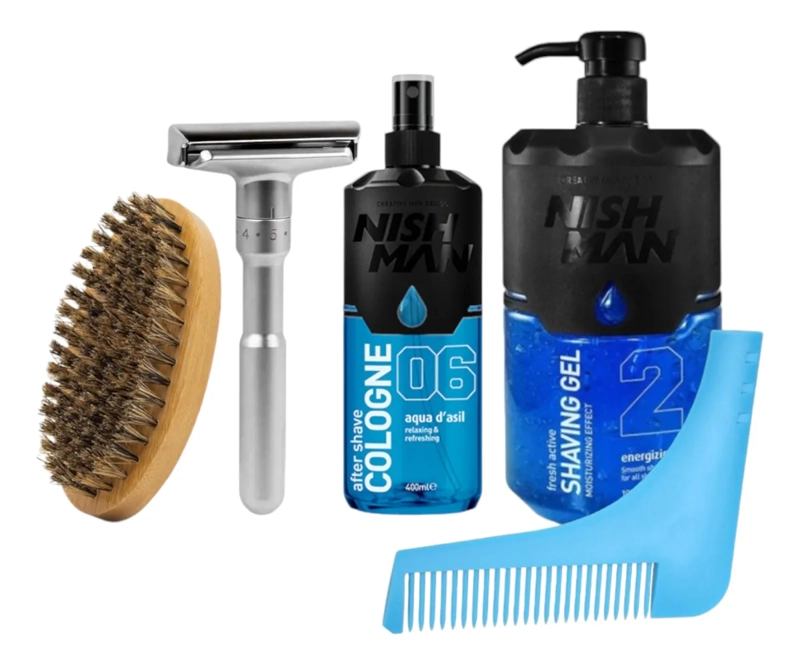 PACK 1 BARBA: RASTRILLO, CEPILLO, AFTER SHAVE, GEL Y PLANTILLA - 1