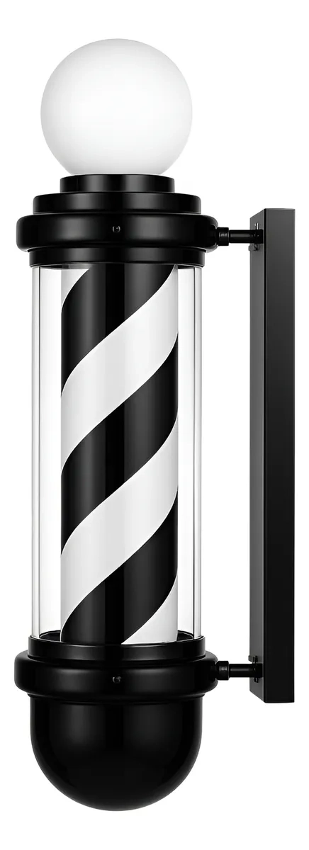 LETRERO POSTE DE BARBERIA Y PELUQUERIA CON LUZ GIRATORIA NEGRO CON BLANCO - 1