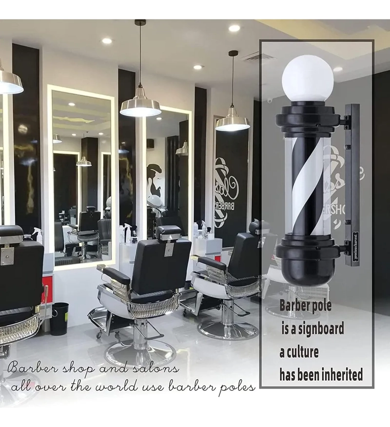 LETRERO POSTE DE BARBERIA Y PELUQUERIA CON LUZ GIRATORIA NEGRO CON BLANCO - 2