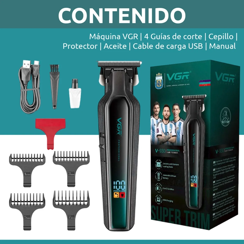 MAQUINA TRIMMER CORTA PELO VGR INALAMBRICA PROFESIONAL V930 - 3