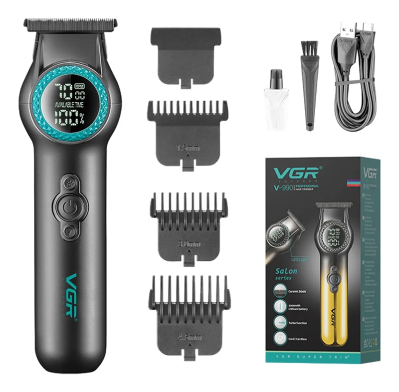MAQUINA TRIMMER PROFESIONAL VGR 990 LUZ LED TURBO 8000 RPM NEGRO - 1
