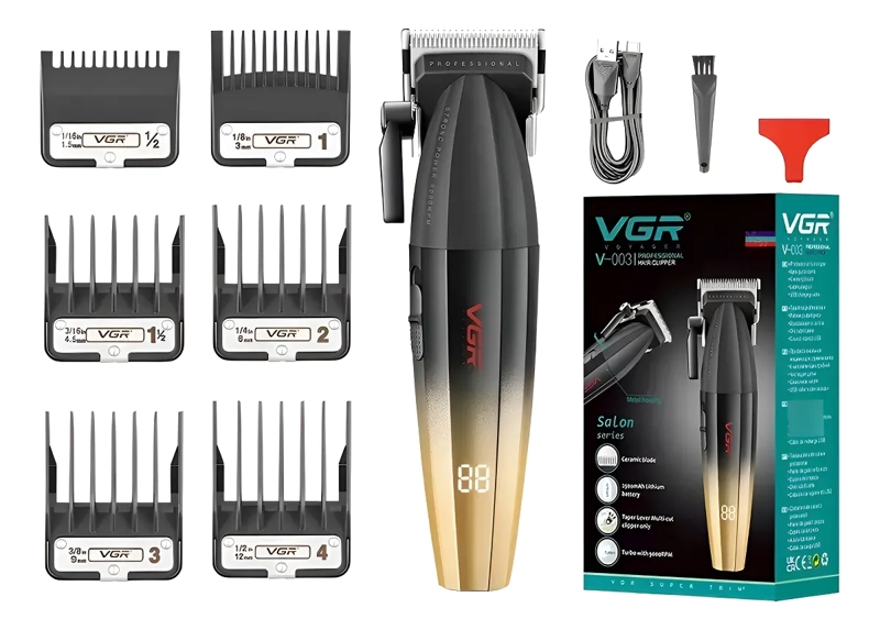 MAQUINA DE CORTE DE PELO INALAMBRICA VGR 003 NEGRO Y DORADO - 1