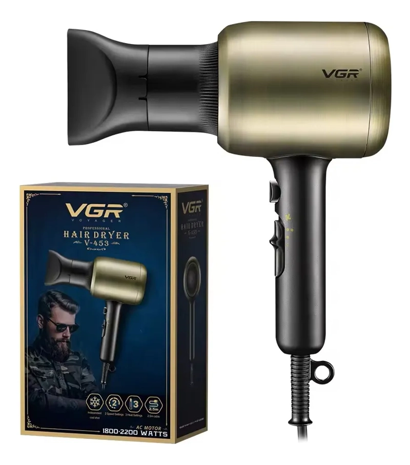 SECADOR DE PELO PROFESIONAL POTENCIA 2200W COLOR ORO V-453 NEGRO - 1
