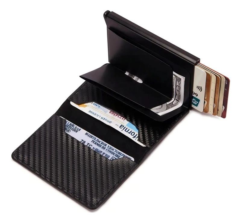 TARJETERO MINIMALISTA CON PROTECCION RFID ANTI ROBO NEGRO - 1