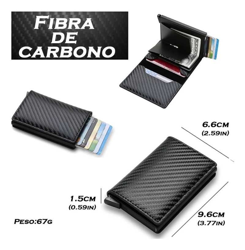 TARJETERO MINIMALISTA CON PROTECCION RFID ANTI ROBO NEGRO - 3