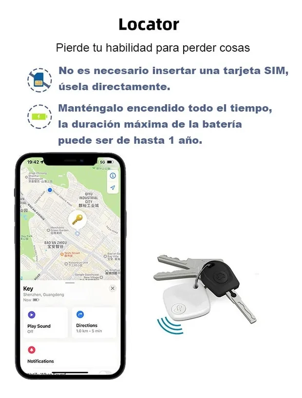LOCALIZADOR MINI GPS MASCOTA NINOS LLAVE APLICA PARA IPHONE - 2