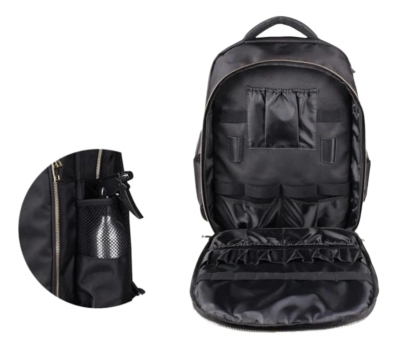 MOCHILA BOLSO MORRAL DE BARBERIA NEGRO PORTA MAQUINA TIJERA - 1