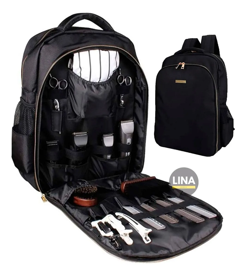MOCHILA BOLSO MORRAL DE BARBERIA NEGRO PORTA MAQUINA TIJERA - 4