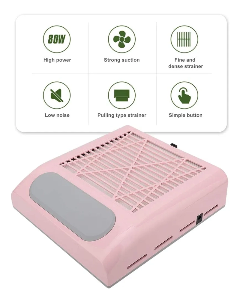 EXTRACTOR DE POLVO PARA MANICURE UÑAS ACRILICAS 80W ROSADO - 1