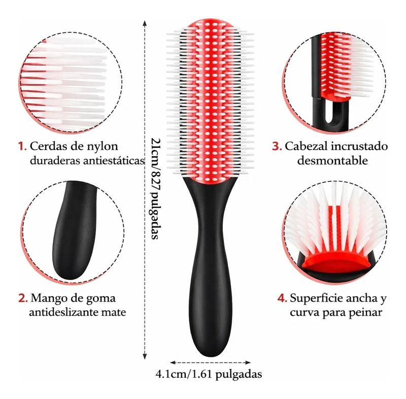 CEPILLO 9 FILAS PROFESIONAL DESENREDA PROFESIONAL CABELLO - 2