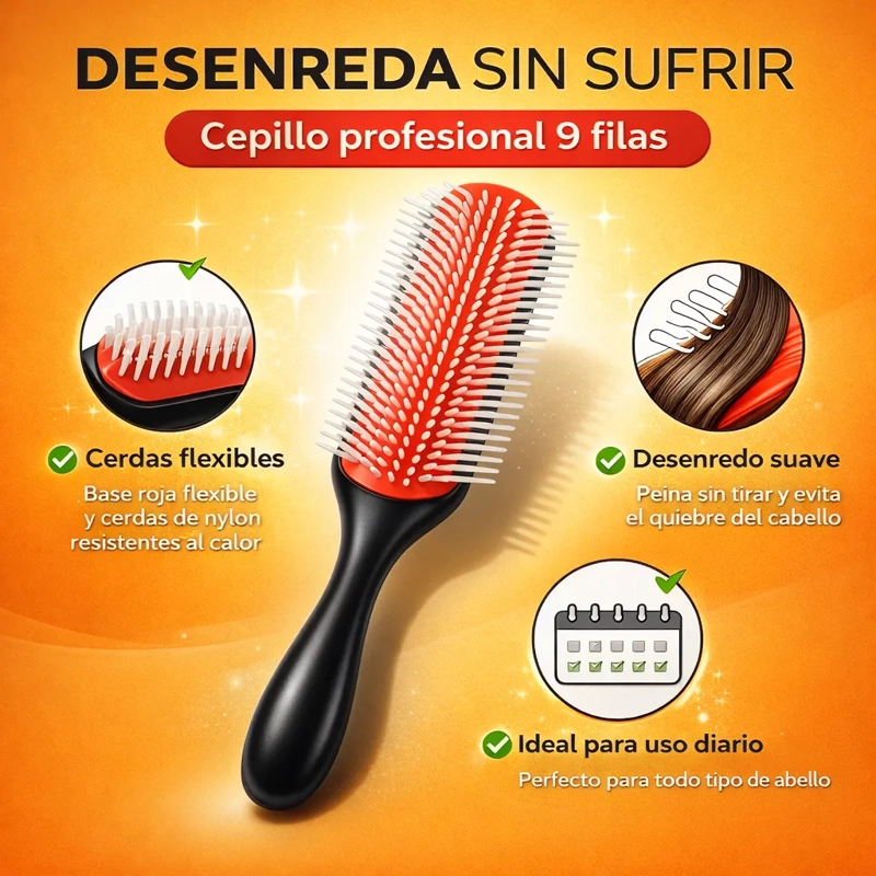 CEPILLO 9 FILAS PROFESIONAL DESENREDA PROFESIONAL CABELLO - 3