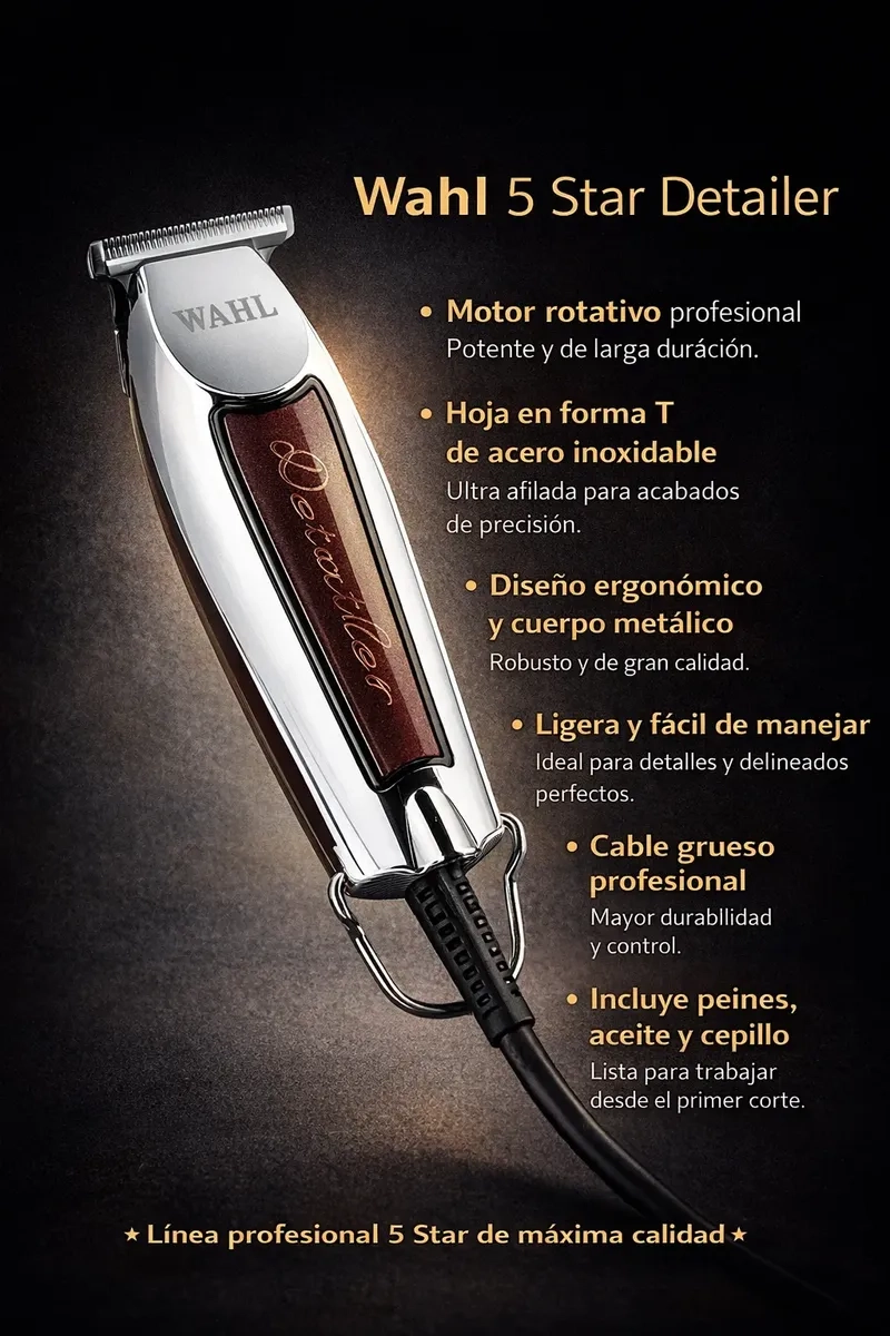 MAQUINA CORTADORA TRIMMER PROFESIONAL WAHL DETAILER BARBERIA - 2
