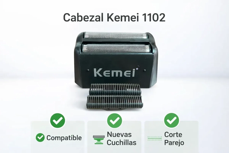 CABEZAL KEMEI 1102 REPUESTO CUCHILLAS CORTE PRECISO BARBERIA - 4