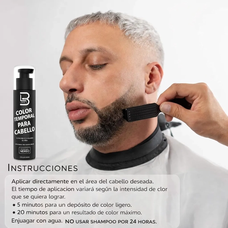 TINTE TEMPORAL BARBA BIGOTE LEVEL 3 TONO 1 NEGRO - 4