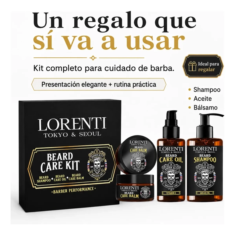 KIT CUIDADO DE BARBA HOMBRE SHAMPOO ACEITE BALSAMO LORENTI - 2