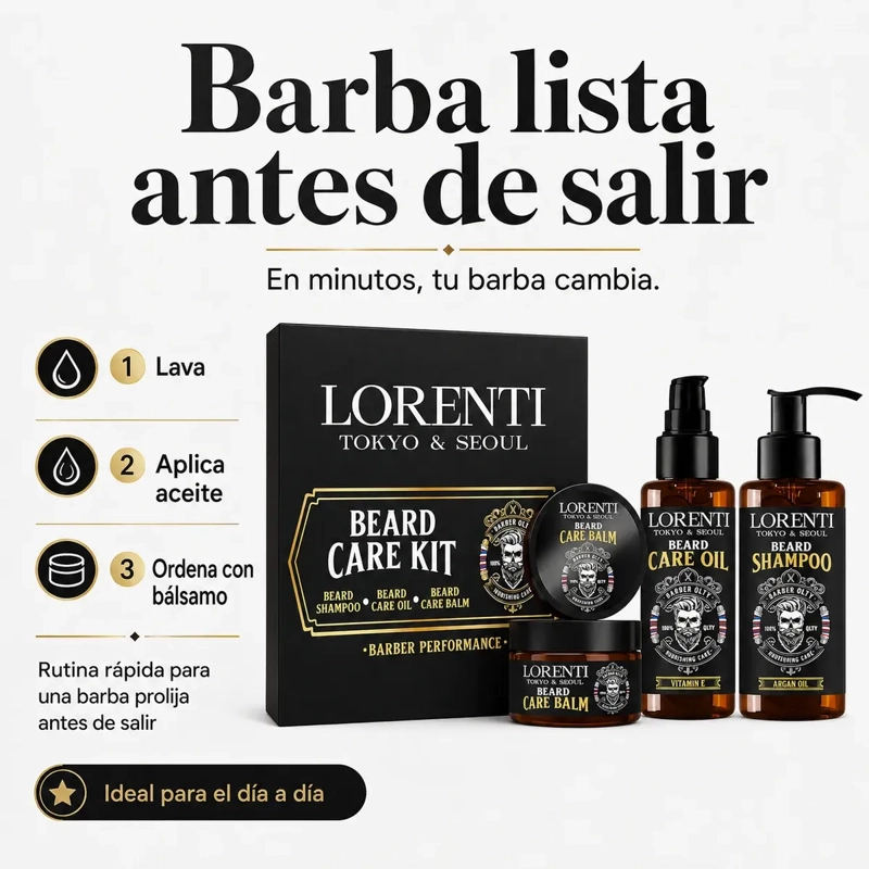 KIT CUIDADO DE BARBA HOMBRE SHAMPOO ACEITE BALSAMO LORENTI - 4