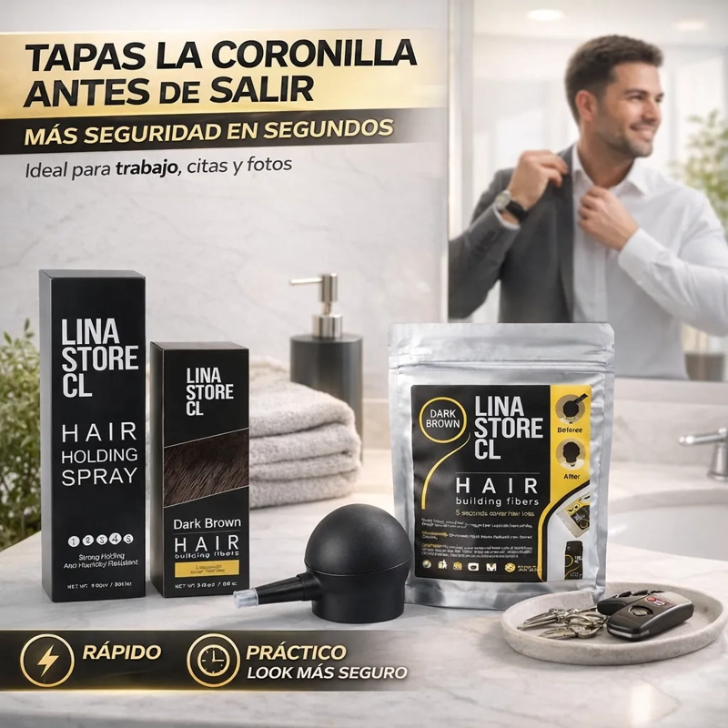KIT POLVO CASTAÑO FIBRA CAPILAR + BOMBA+FIJADOR+ SOBRE CARGA - 4
