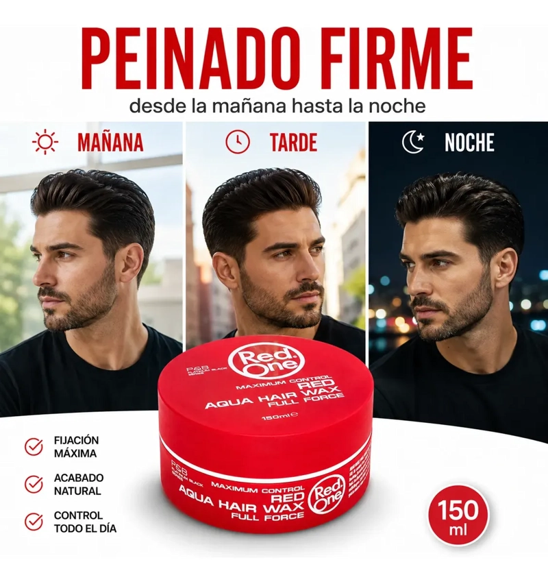 CERA CAPILAR RED ONE FIJACION FUERTE AQUA WAX ROJA 150ML - 6