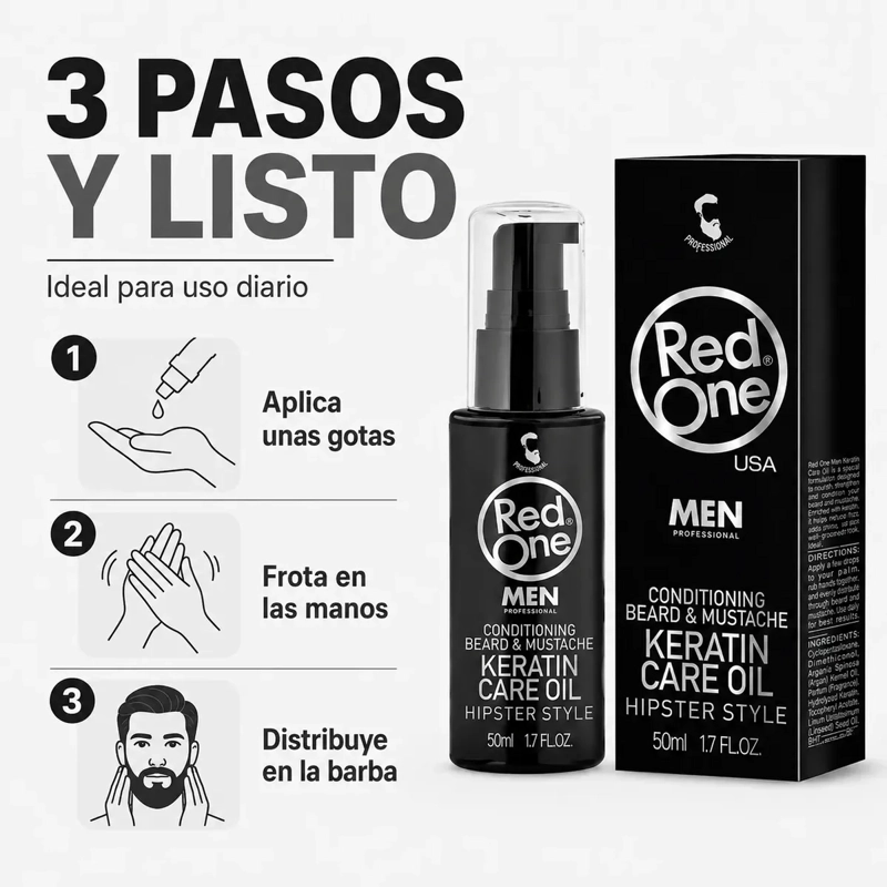 ACEITE PARA BARBA Y BIGOTE HIDRATA BARBA SECA RED ONE 50ML - 2