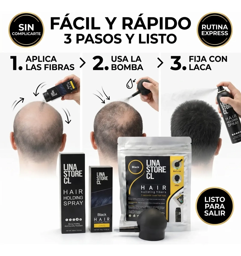 KIT POLVO NEGRO FIBRAS CAPILARES +BOMBA+FIJADOR +SOBRE CARGA - 1