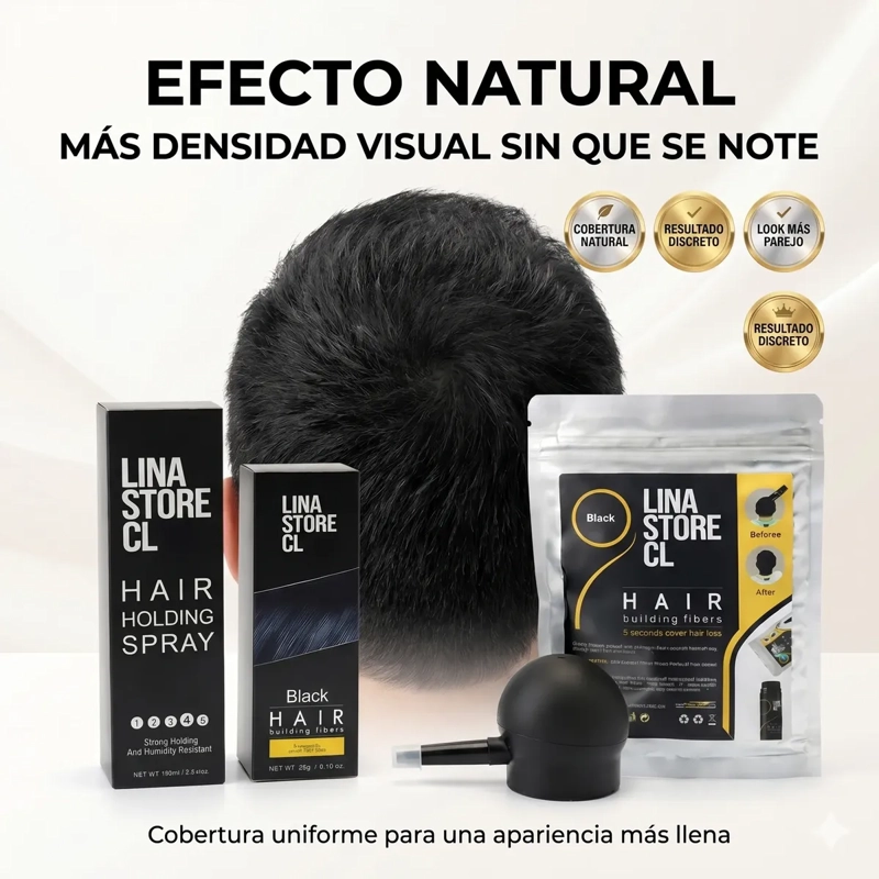 KIT POLVO NEGRO FIBRAS CAPILARES +BOMBA+FIJADOR +SOBRE CARGA - 5