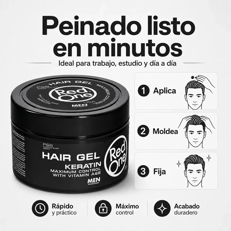 GEL FIJADOR HOMBRE PEINADO DEFINIDO KERATIN 450 ML - 5