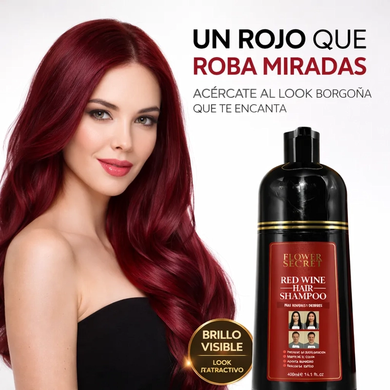 SHAMPOO CUBRE CANAS ROJO FLOWER SECRET COLOR INTENSO 400 ML - 2