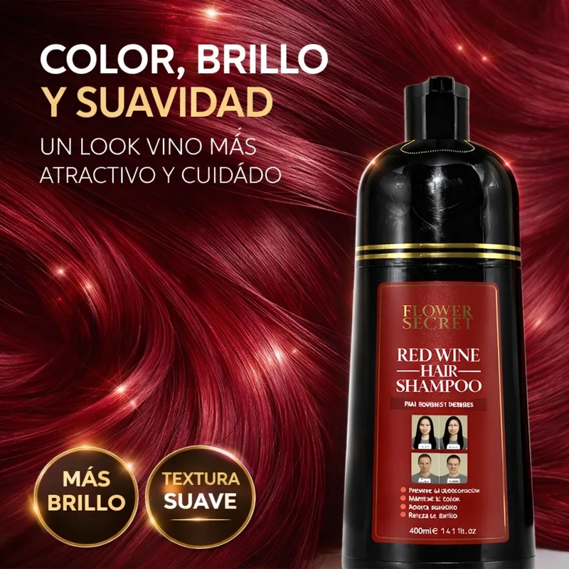 SHAMPOO CUBRE CANAS ROJO FLOWER SECRET COLOR INTENSO 400 ML - 4