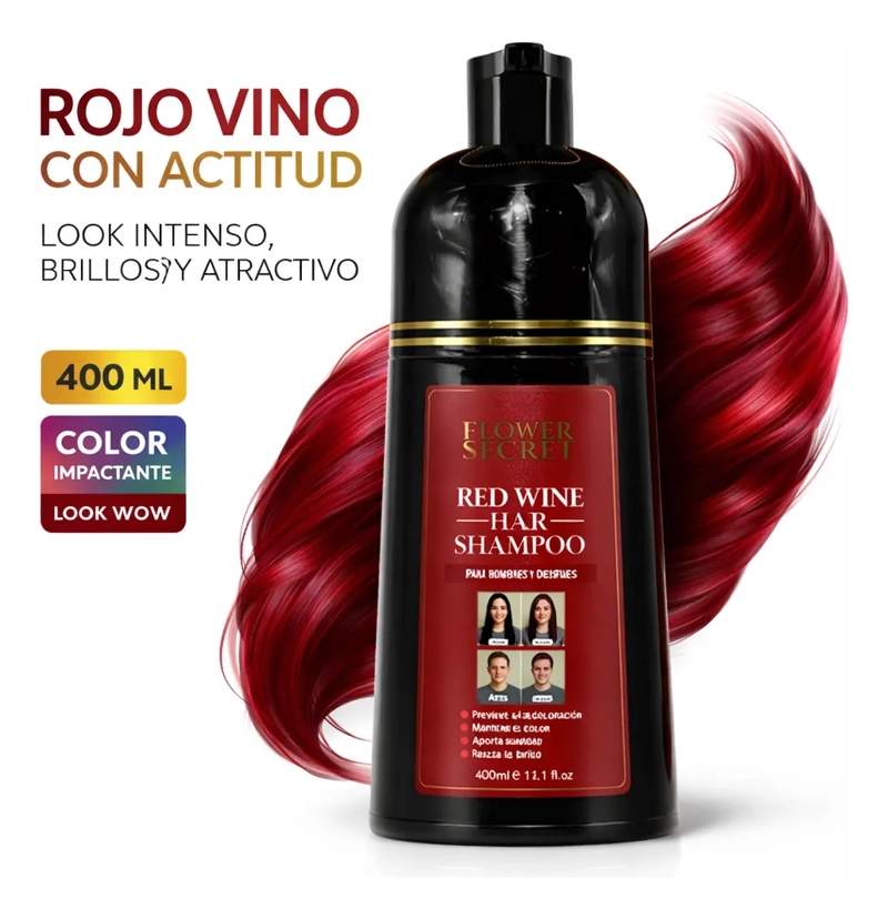 SHAMPOO CUBRE CANAS ROJO FLOWER SECRET COLOR INTENSO 400 ML - 6