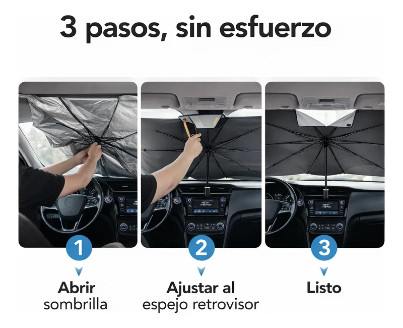 TAPA SOL AUTO TIPO SOMBRILLA CUBRE PARABRISA PLEGABLE S - 3