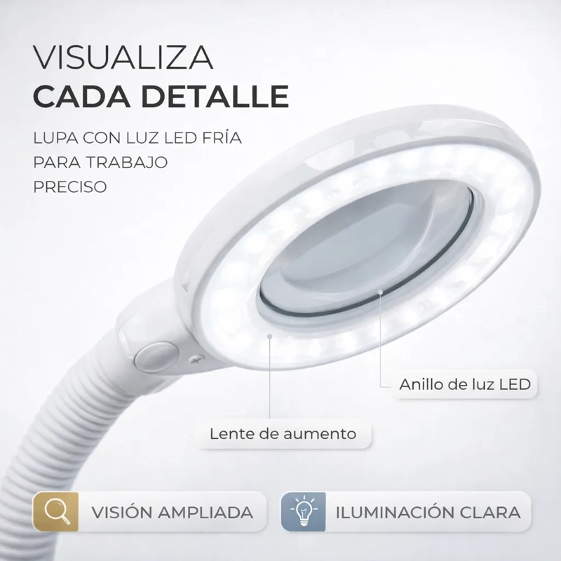 LAMPARA LUZ FRIA LUPA LED CON PEDESTAL TRABAJO COMODO ALTURA - 6