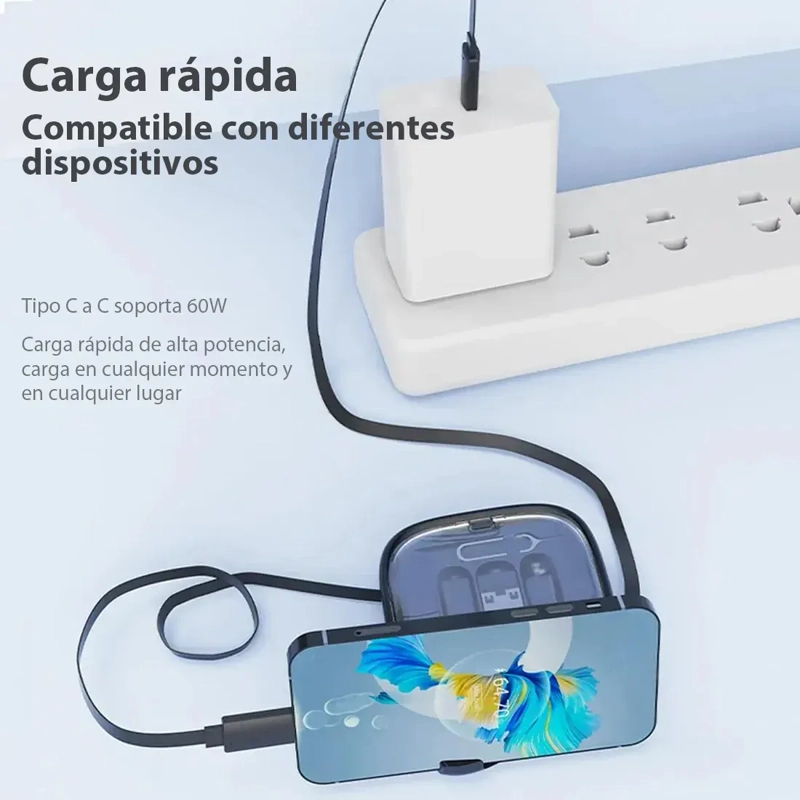 KIT CABLE USB TIPO C 60W CARGA DATOS RAPIDA ADAPTADORES - 5