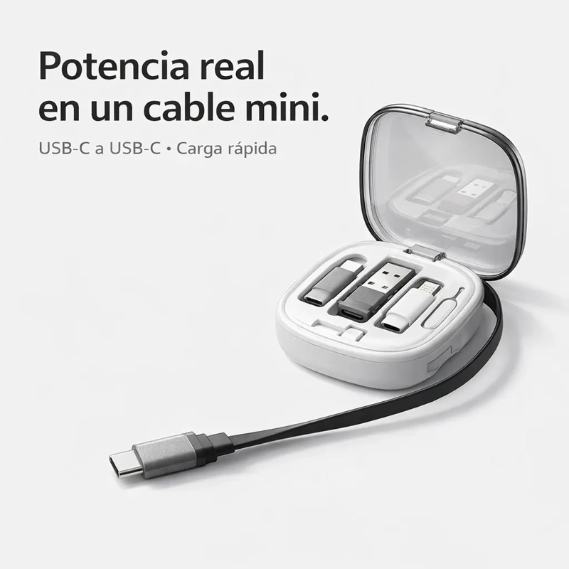 KIT CABLE USB TIPO C 60W CARGA DATOS RAPIDA ADAPTADORES - 7