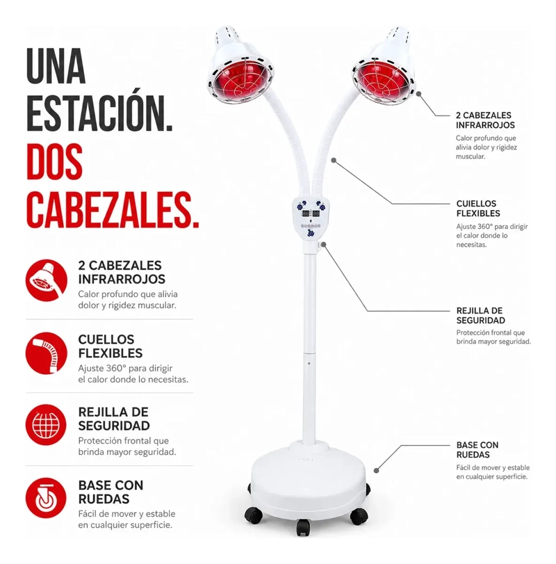 LAMPARA INFRARROJA 275W CALOR LOCALIZADO DOBLE CABEZAL RUEDA - 1