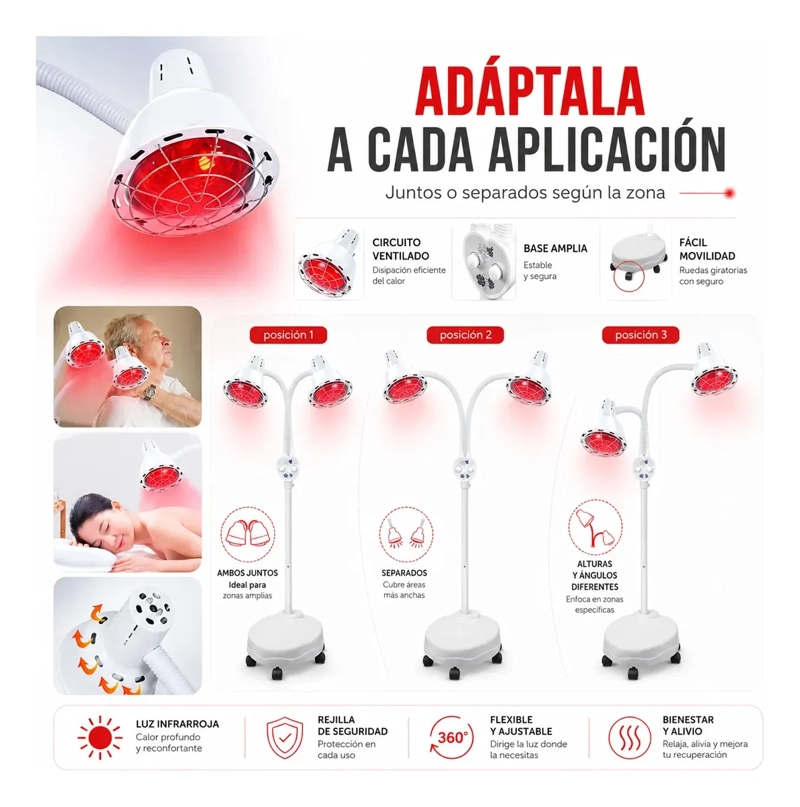 LAMPARA INFRARROJA 275W CALOR LOCALIZADO DOBLE CABEZAL RUEDA - 3