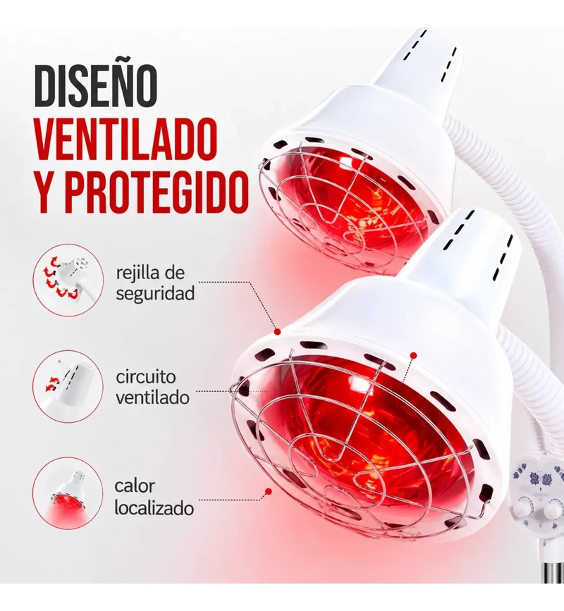 LAMPARA INFRARROJA 275W CALOR LOCALIZADO DOBLE CABEZAL RUEDA - 4